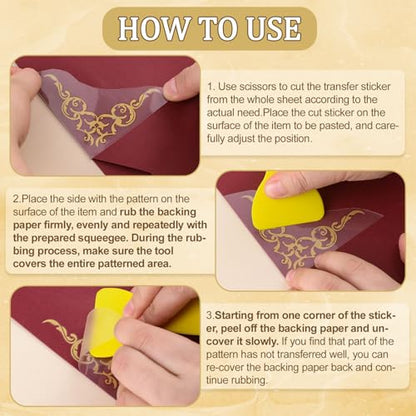 WANDIC 3 Pcs Rub on Transfer Stickers for Craft, Golden Mandala Retro Border Furnitures Decals European Style Stickers for DIY Scrapbooking Photo Albums Laptop