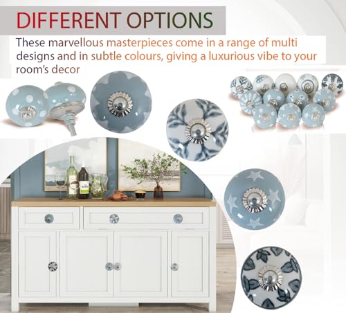 Ceramic Cabinet Knobs Set of 12, Blue White Drawer Pulls - color: Grey & White