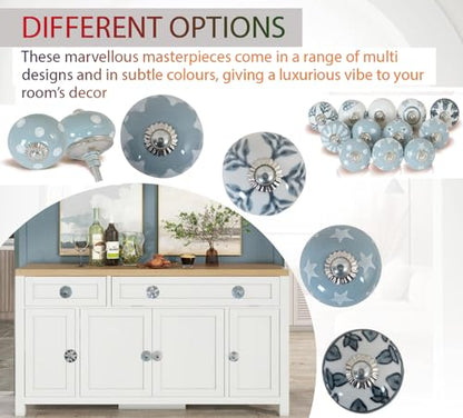 Ceramic Cabinet Knobs Set of 12, Blue White Drawer Pulls - color: Grey & White