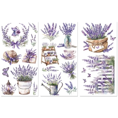 Peacoblue Purple Lavender Rub On Transfers for Furniture Craft 6"x12" - style: Purple Lavender Flowers