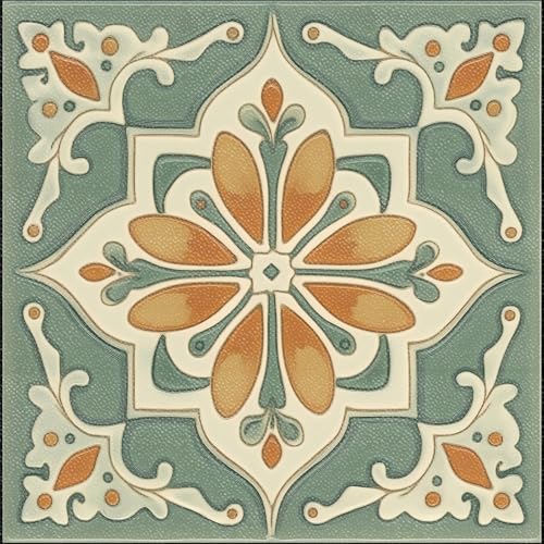 HOMETITUTE Vintage Floral 12x12 Inch Peel Stick Vinyl Floor Tile - style: Green Orange Vintage Floral