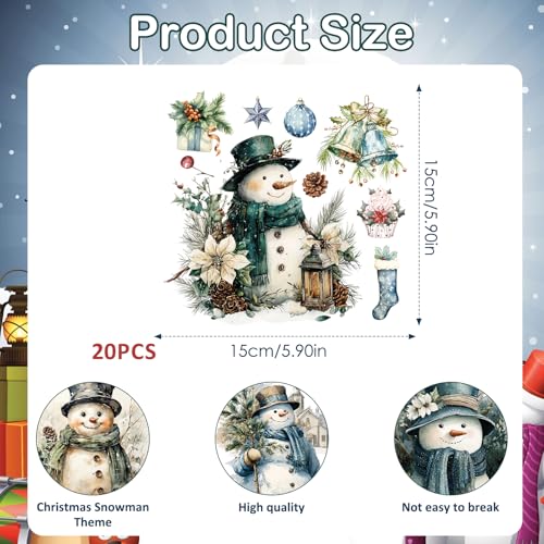 20 Sheets Vintage Christmas Snowman Rub on Transfers for Crafts and Furniture Xmas Winter Holidays Clipartr Transfer Stickers Rub on Decals for Scrapbook DIY Wood Fabric Journal Dairy Envelope Crafts - style: Snowman