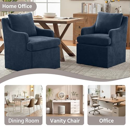 VKNOW Upholstered Dining Chairs, Dining Room Chairs with Casters - color: Blue, size: 1
