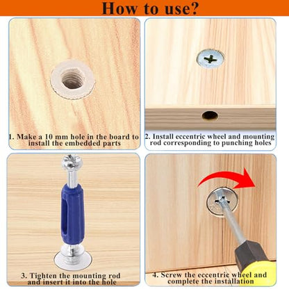 380PCS Cam Locks for Furniture,Include 300 Multi-Size Cam Bolt & Nuts Set and 80 Wood Dowel Pins,3-in-1 Eccentric Wheels Furniture Cam Lock Fasteners for Cabinet,Wardrobe and Drawer - size: 380PCS-Silver