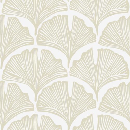 Tempaper x Novogratz Waverly White Feather Palm Removable Peel and Stick Wallpaper, 20.5 in X 16.5 ft, Made in The USA - color: Waverly White, size: 20.5" x 198"