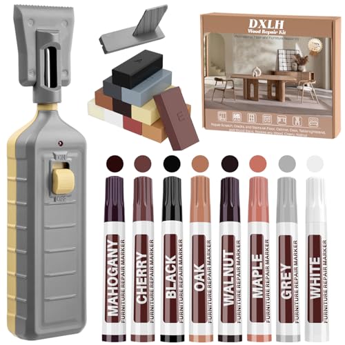 Laminate Floor Repair Kit with Heat Pen, 11 Color Vinyl Floor Repair Kit Linoleum Wood Repair Floor Wax with Furniture Touch Up Marker Cover Scratches, Stains, Cracks, Holes for Door, Cabinet, Table. - color: 19 Colors