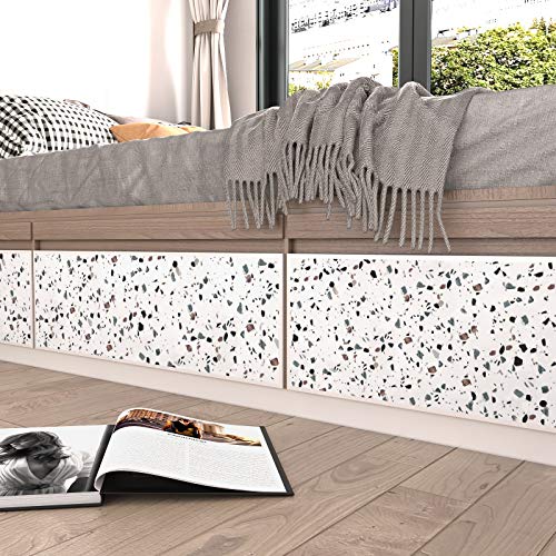 LaCheery Large Size 160 x 36 Inch Wide Terrazzo Contact Paper for Backsplash Matte White Granite Countertop Contact Paper Peel and Stick Wallpaper Adhesive Roll for Kitchen Bathroom Worktop Backsplash - size: 36" x 160"