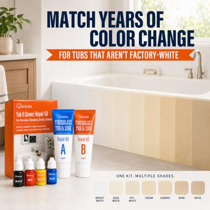 Fiberglass Tub Repair Kit, Bathtub Repair Kit with Color Match for Cracks