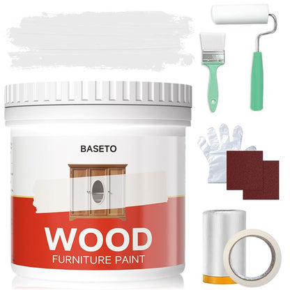 Wood Paint for Furniture, Durable Cabinet Countertop Paint Easy Application for DIY Projects, Wood, Metal, Home Decor and More(32OZ, White with Tools)