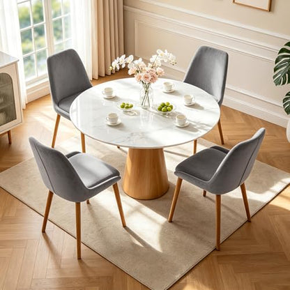 Dining Chairs Set of 2, Soft Fabric Upholstery Armless with Wood Legs Grey - color: Grey