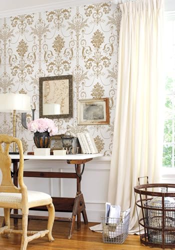 Damask Floral Peel and Stick Wallpaper Removable Gold Flowers Contact Paper - color: Gold, size: 17.3" x 118"