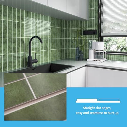 Art3d 11.4 x 9.1 in Faux Marble Peel and Stick, Backsplash Tile, Green - color: Green