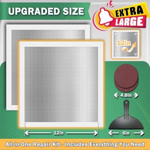 Seloom 12 X 12 Inch Drywall Repair Kit - Heavy Duty Self-Adhesive Mesh Drywall Patch Kit for Large Holes, Quick & Easy Wall Patch Repair kit for Wall and Ceiling (Repair 5)