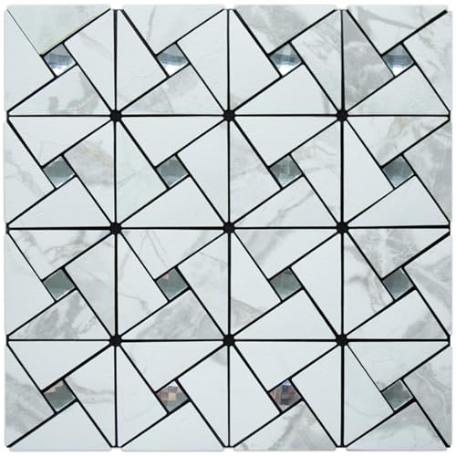 DICOFUN 1 Sheet White Marble Look Peel and Stick Backsplash Tile, Mixed Glass Self-Adhesive Mosaic Tiles, Stainless Steel Stick on Wall Tiles for Kitchen and Bathroom Backspalsh, Mirror Decor - color: White Marble and Glass, size: 1 Sheet, 12"x12"x0.12"