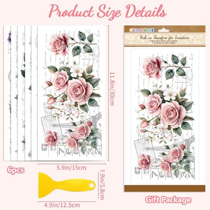 Peacoblue Flowers and Shading Rub On Transfers for Furniture Craft 6"x12" - style: Flowers And Shading