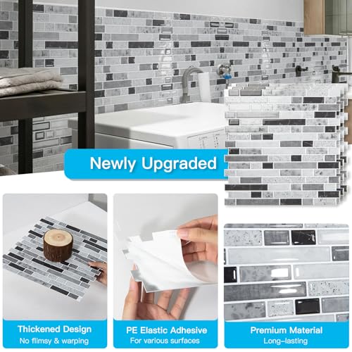 Art3d Linear Design Tile Peel and Stick Backsplash, 10-Sheet, Carrara Grey - color: Carrara Grey, size: 12 x 12 Inch