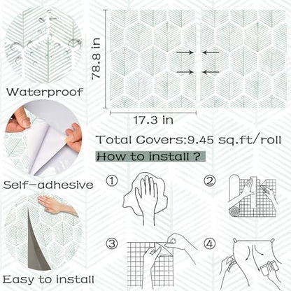 OSECAGE Modern Peel and Stick Wallpaper Boho Contact Paper 17.3''×78.8'' - color: Green, size: 17.3" x 78.8"