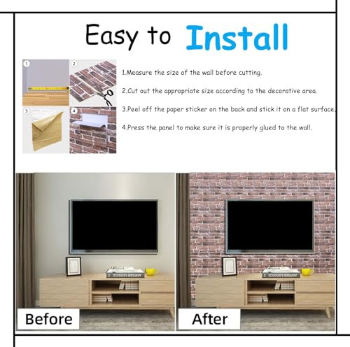 Faux Brick Wall Panels, 20 PCS, Red - color: Red Brick, size: 20PCS