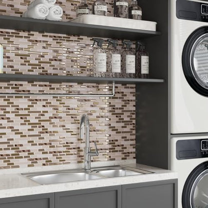 CRE8TIVE 4 Sheets Brown Peel and Stick Backsplash for Kitchen, 12"x12" Back Splash Stick on Tiles, Waterproof Self Adhesive Backsplash for Bathroom, Laundry Room, Fireplace, Metallic & Marble Design - size: 12"x12" (4-Sheets)
