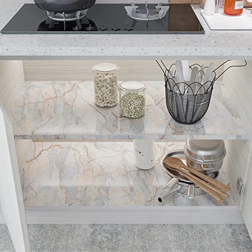 CRE8TIVE Glossy Cyan Gold Cracked Marble Contact Paper 12"x354" Thick Wallpaper Peel and Stick Countertops Waterproof Removable Self Adhesive Marble Vinyl Roll for Bathroom Kitchen Cabinets - size: 12"W x 354"L
