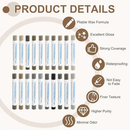 uxcell 20Pcs Wood Filler Sticks 20 Colors Comprehensive Gray Series - color: Comprehensive Gray Series