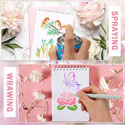 Augshy 56 Pack Flower Stencils for Painting, Butterfly and Bird, 3 Inch - style: Flowering Plants