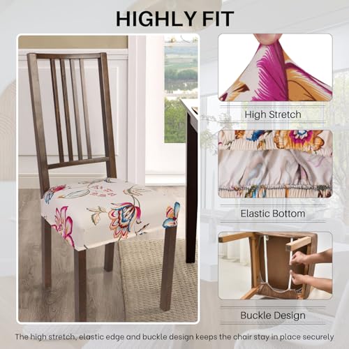SearchI Water Repellent Dining Chair Seat Covers Set of 4, Beige Red Flower - color: Beige Red Flower