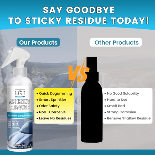 Car Adhesive Remover Spray – Glue & Sticker Remover for Car Paint, Glass & Windows, Removes Decals, Tape & Label Residue – Automotive Adhesive Cleaner Kit with Scraper & Towel, 3.4oz/100ml