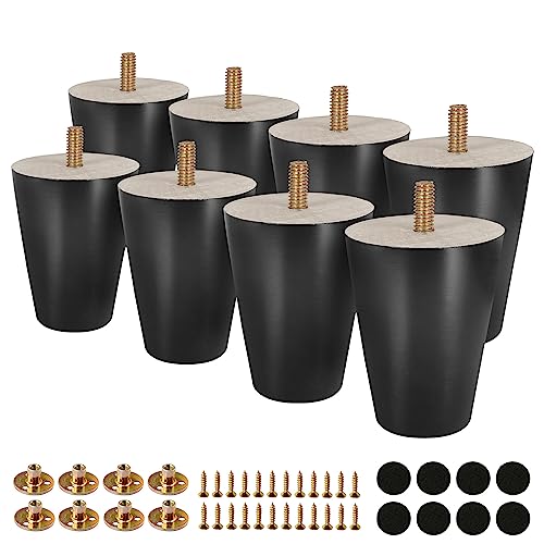 FoDau770 Rubber Wood Legs 3", Straight Taper, 5/16"-18 Thread, Black, 8pcs - color: Black, size: 3 Inch - Straight (90°)