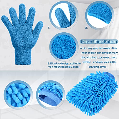 Potchen 6 Pcs Microfiber Dusting Mitt Glove for Plant - color: Pink, Blue
