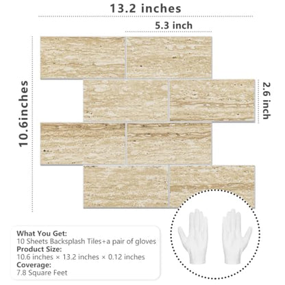 STICKGOO 10-Sheet Backsplash Peel and Stick Subway Tile(Thicker Design, Faux Golden Travertine) - color: Faux Golden Travertine