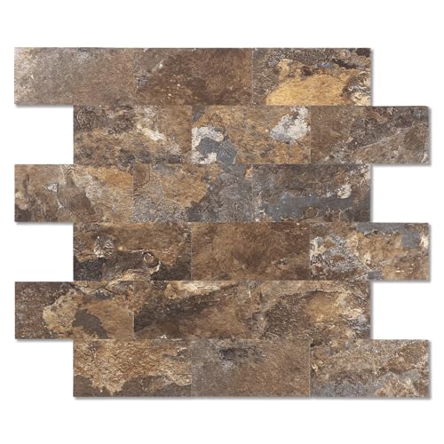 2026 New Upgrade Peel and Stick Backsplash Tile, Peel and Stick 11.34" X 11.57" Wall Tile for Kitchen, Bathroom, Fireplace, Laundry (Brown Stone Rock, 10 Packs) - color: Brown Stone Rock