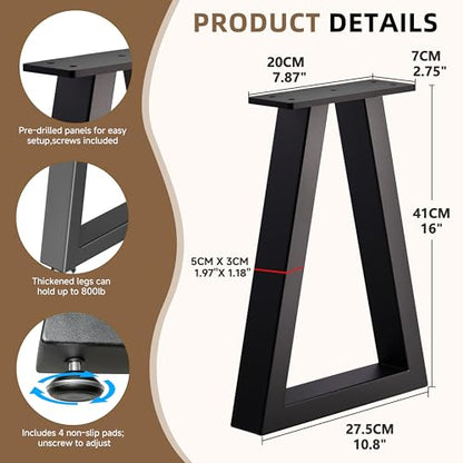 16 Inch Trapezoid Metal Table Legs for Bench, Coffee Table, Desk - Heavy Duty Furniture Legs Set of 2 (Black, H16 x W10.8, Screws & Adjustable Feet Pads Included) - color: Trapezoid, size: 16 IN