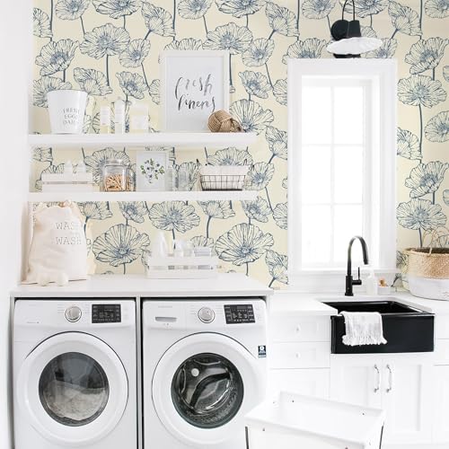 Orainege Peel and Stick Wallpaper Blue and Beige Wallpaper - color: Blue and Beige, size: 17.3" x 196.8"
