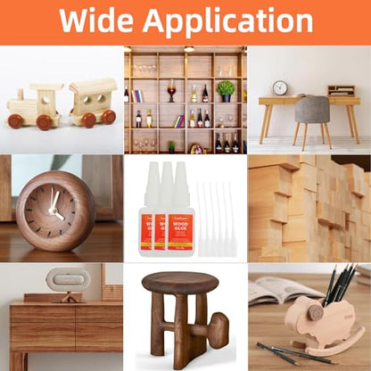 Wood Glue,90g Clear Carpenter Glue,Super Glue for Wood, Fast Drying Wood Glue for Craft, Metal,Furniture, Wood, and DIY(Pack of 3)