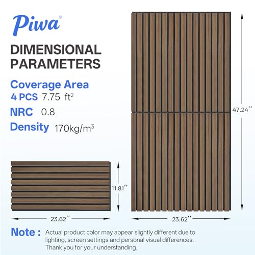 PIWA Acoustic Wood Slat Wall Panels, 4 Pack 23.6"x11.8" Dark Walnut - color: Dark Walnut, size: 24x12" 4pcs