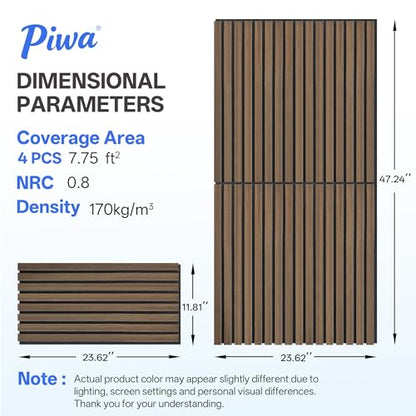 PIWA Acoustic Wood Slat Wall Panels, 4 Pack 23.6"x11.8" Dark Walnut - color: Dark Walnut, size: 24x12" 4pcs
