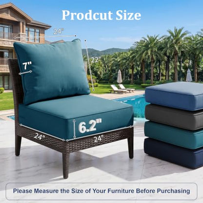 ZCUBED Luxury 6.2" Thick Outdoor Chair Cushions 2 Set - 24 x24 Inch 30D Sponge Filling Fade-Resistant Chair Cushion,Water Resistant & Removable Cover Patio Furniture Replacement Cushion,Peacock Blue - color: Peacock Blue, size: 24"x24" Extra Thick