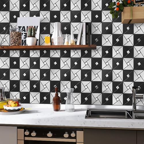 Vamos Tile 10 Sheets Metal Peel and Stick Backsplash Tile - color: Black&Silver