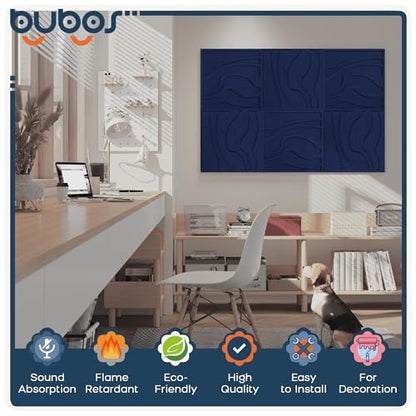 BUBOS 6-Pack Art Acoustic Panels, Self-Adhesive Sound Panels, 23.6"x23.6" - color: Navy Blue, size: 6 Pack