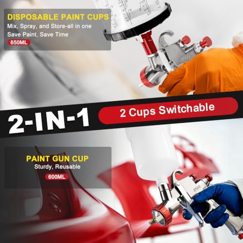 R500 LVLP Air Spray Gun with 10pcs 650ml Disposable Cups - size: R500 with Plastic Cup and 10 Disposable Cups
