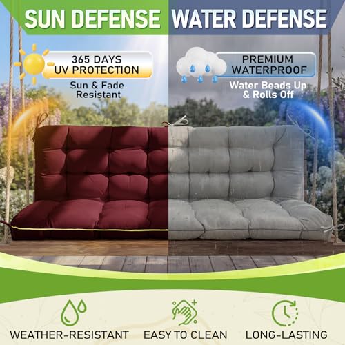 Oxford Fabric Swing Cushions with Backrest & Tie Straps for Patio Bench - color: Red