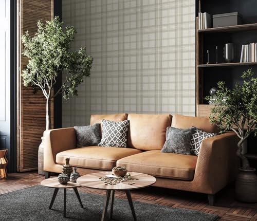 NextWall Harry & Grace Herringbone Plaid Premium Matte Non-Woven Peel and Stick Wallpaper (Frosted Calcutta) - color: Frosted Calcutta