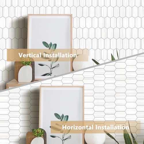 Vamos Tile Long Hexagon Peel and Stick Backsplash Tile - 10 Sheets Stick on Backsplash for Kitchen and Bathroom 12.4 x 12 Inch Dolomite Marble Look PVC Self Adhesive Mosaic Wall Tiles - color: Dolomite Marble Look