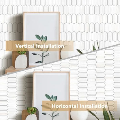 Vamos Tile Long Hexagon Peel and Stick Backsplash Tile - 10 Sheets Stick on Backsplash for Kitchen and Bathroom 12.4 x 12 Inch Dolomite Marble Look PVC Self Adhesive Mosaic Wall Tiles - color: Dolomite Marble Look