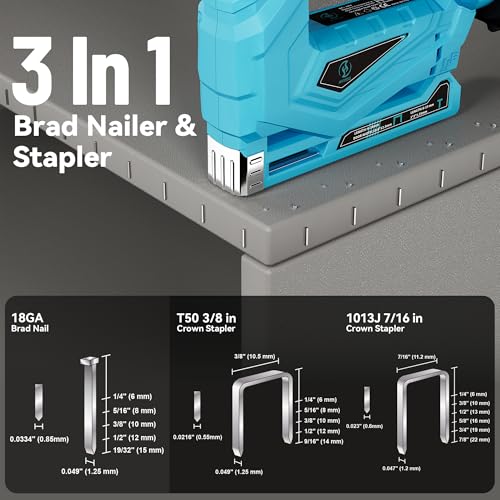 Battery-Powered 3-in-1 Brushless Nailer and Stapler - color: Blue-10