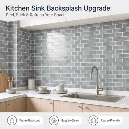 Peel and Stick Backsplash for Kitchen, Grey - color: Gray