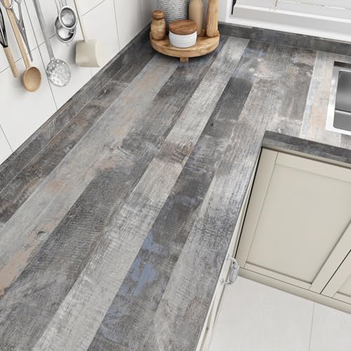 Wallercity Grey/White Butcher Block Contact Paper for Countertops Waterproof Rustic Peel and Stick Wallpaper 15.8''x78.7'' Vintage Self Adhesive Wood Grain Contact Paper for Cabinets Table Counter Top - color: Grey/White, size: 15.8" x 78.7"