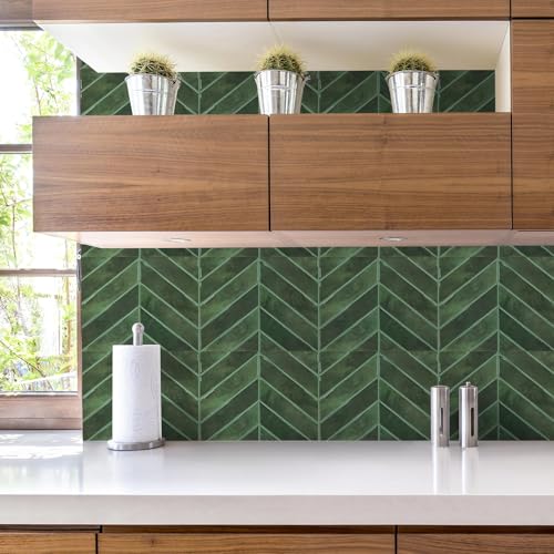 STICKGOO Herringbone Peel and Stick Backsplash, Green, 10 Sheets - color: Green, size: Pack of 10