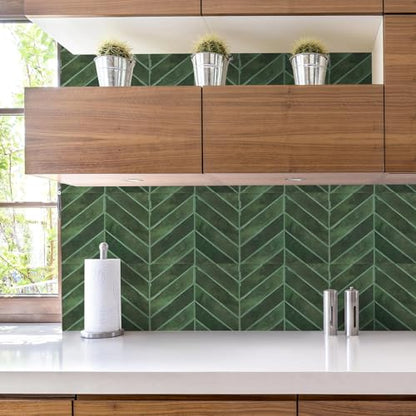 STICKGOO Herringbone Peel and Stick Backsplash, Green, 10 Sheets - color: Green, size: Pack of 10